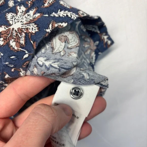 Abercrombie & Fitch Mens XL Blue Floral Linen Blend Short Sleeve Button Up Shirt - Picture 4 of 6